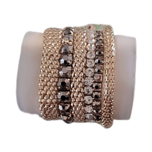 Gorgeous Set of (6) 18KYGP Mesh & Crystal Stretch Stack Bracelet Set - Picture 1 of 2